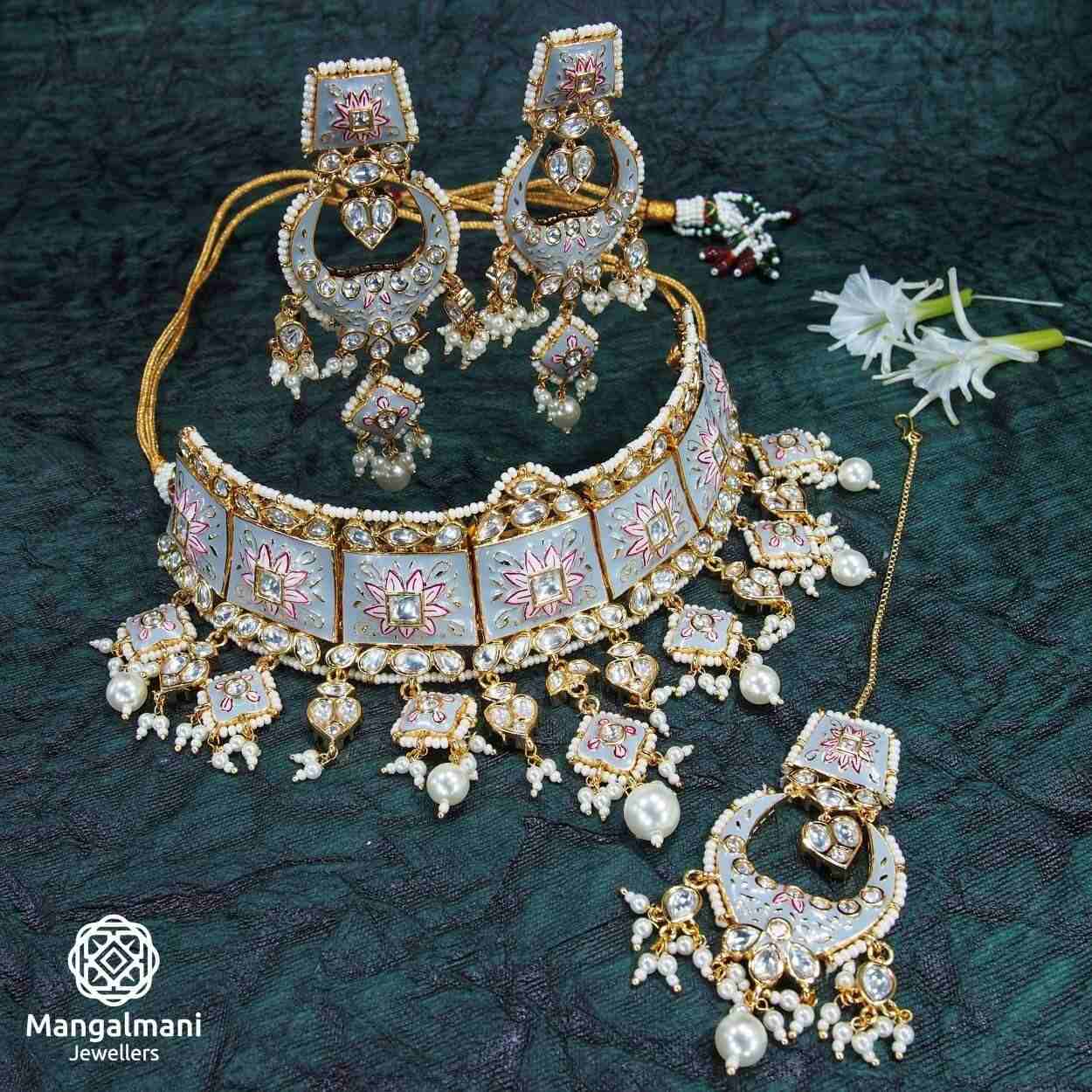 Pretty Design Micro Gold Plated Brass Made Hand Painted Kundan