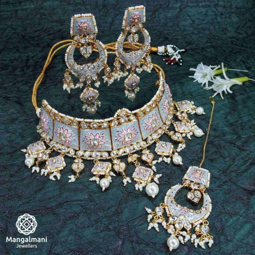 Pretty Design Micro Gold Plated Brass Made Hand Painted Kundan