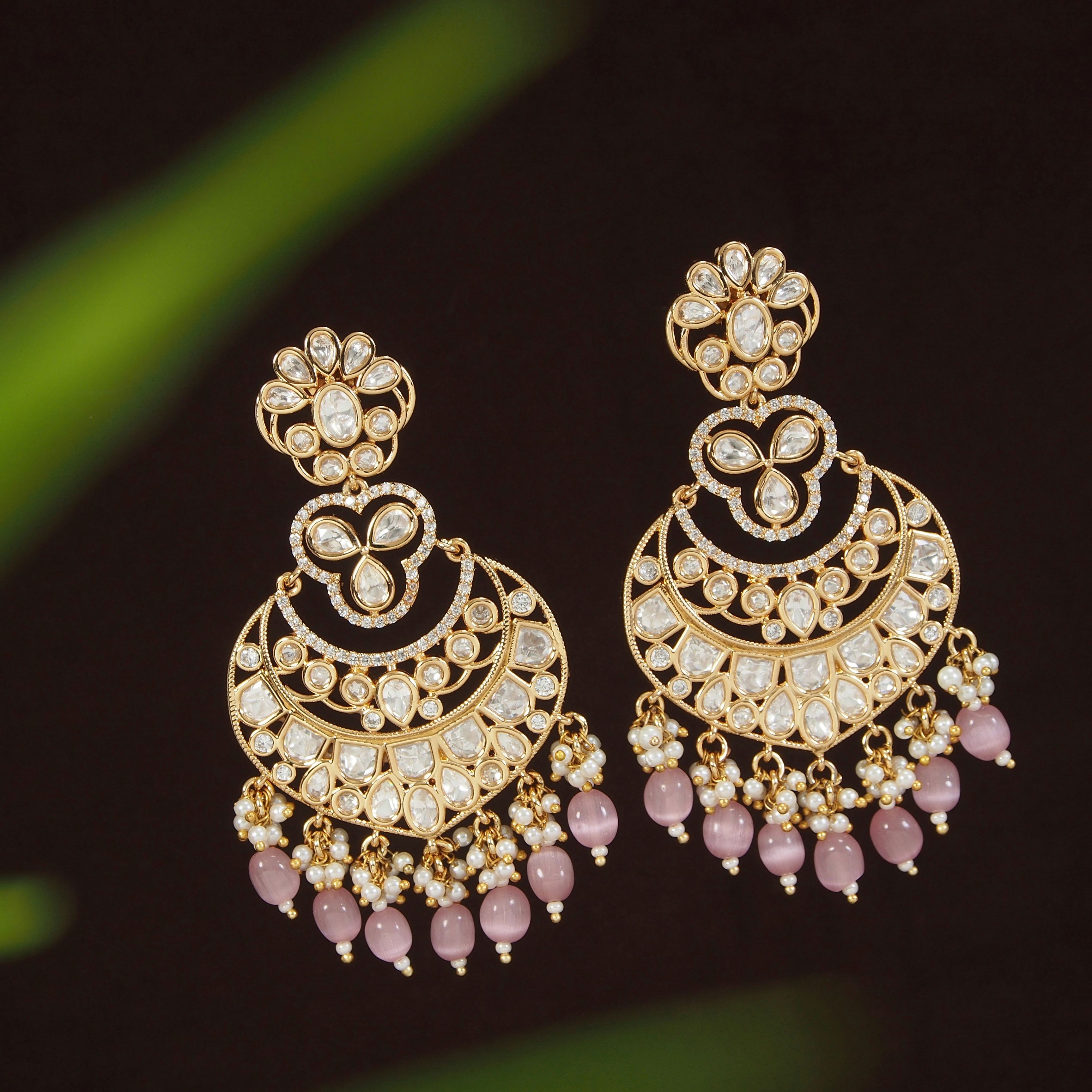 Buy CRUNCHY FASHION Royal Heavy Chandbali Gold-Plated Pink Drop & Dangler  Earrings Online at Best Prices in India - JioMart.